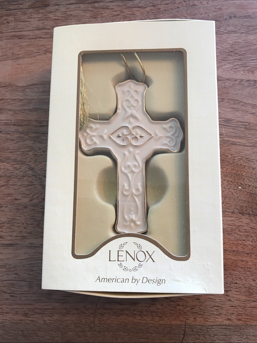 Vintage LENOX Porcelain Ornament - Cross w gold tassel in box